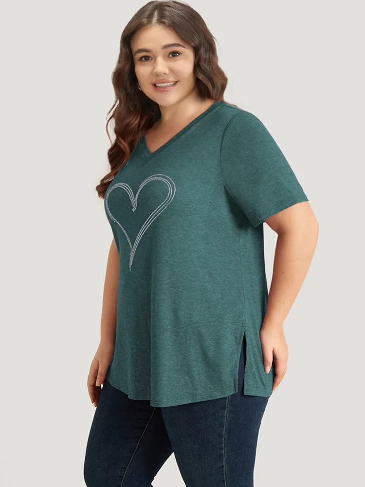 Solid Heart Rhinestone V Neck T-shirt sold by Bloomchic product image thumbnail 4