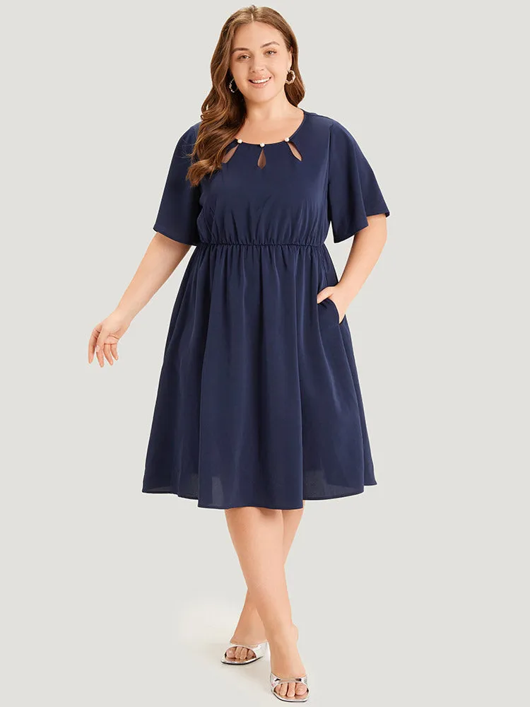 Solid Cut Out Pocket Pearl Beaded Detail Dress sold by Bloomchic product image thumbnail 5