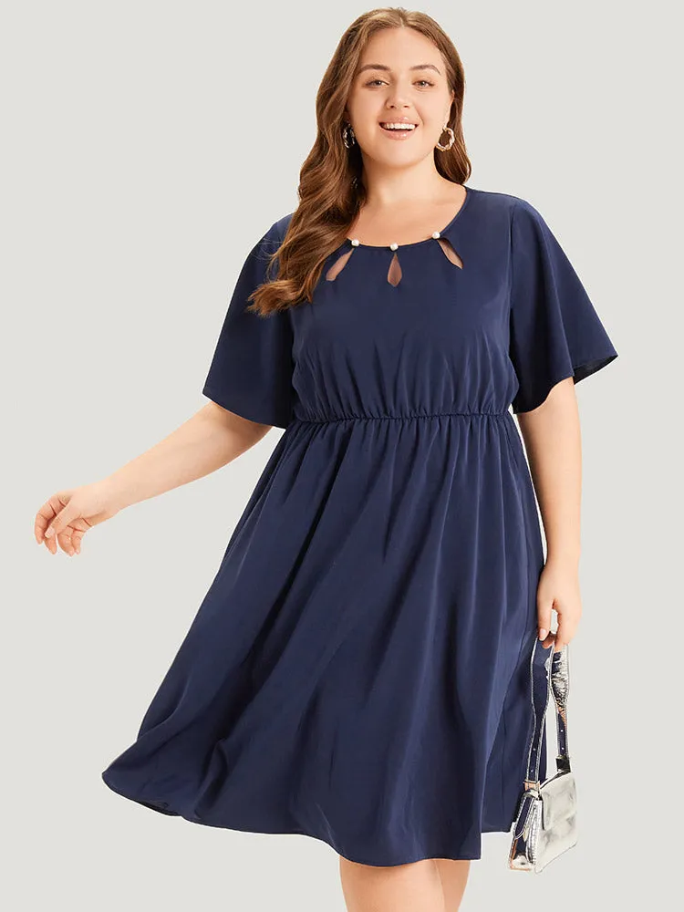 Solid Cut Out Pocket Pearl Beaded Detail Dress sold by Bloomchic product image thumbnail 2