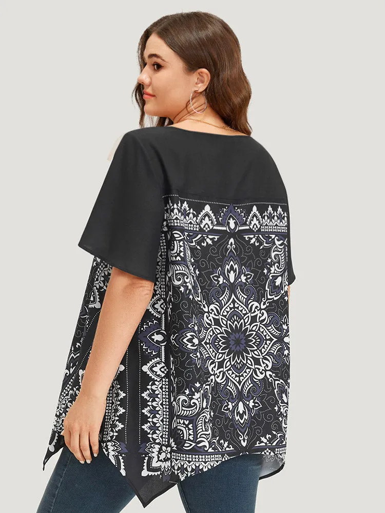 Boho Print Crew Neck Flutter Sleeve Hanky Hem Blouse sold by Bloomchic product image thumbnail 5