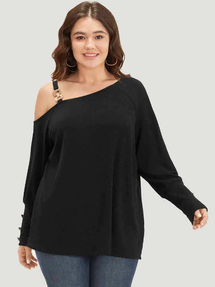 Plain One Shoulder Button Metal Detail Sweatshirt sold by Bloomchic product image thumbnail 5