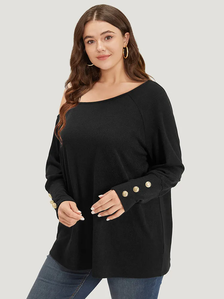 Plain One Shoulder Button Metal Detail Sweatshirt sold by Bloomchic product image thumbnail 3