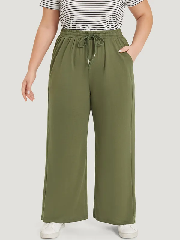 Plain Drawstring Pocket Wide Leg Sweatpant sold by Bloomchic