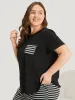 Striped Patchwork Patched Pocket Arc Hem Sleep Top sold by Bloomchic