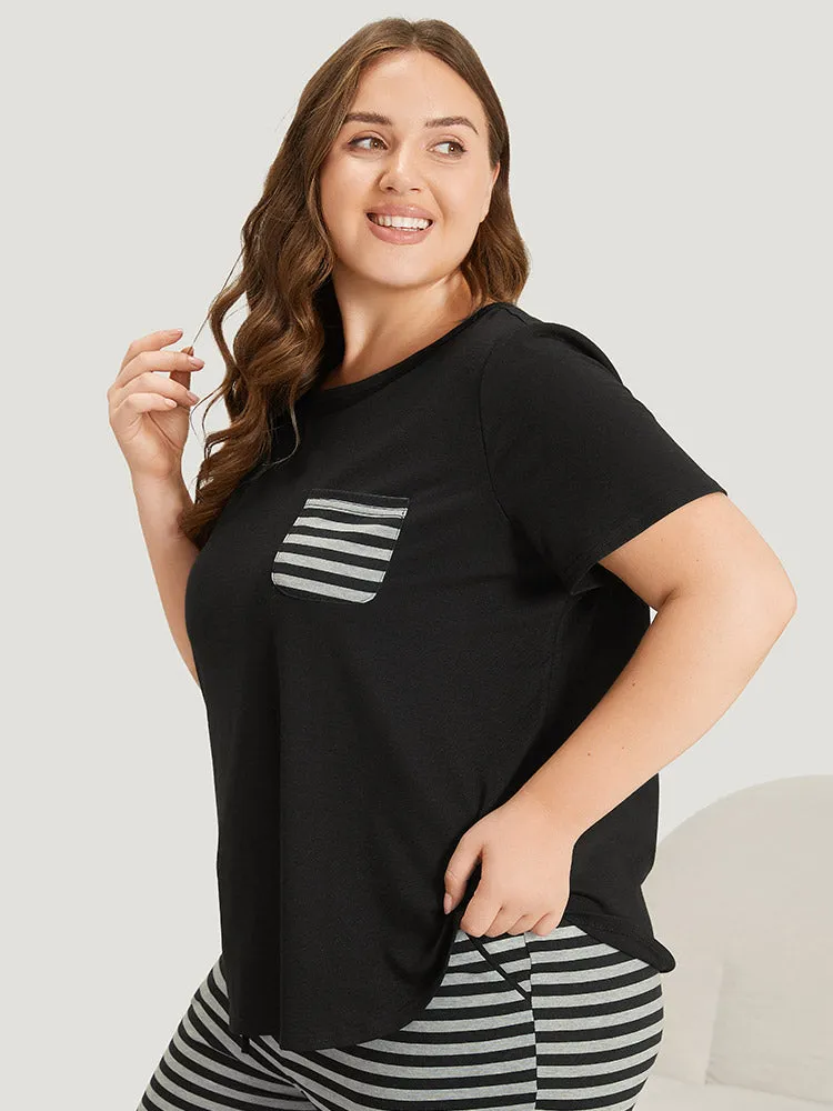 Striped Patchwork Patched Pocket Arc Hem Sleep Top sold by Bloomchic product image thumbnail 3