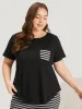 Striped Patchwork Patched Pocket Arc Hem Sleep Top sold by Bloomchic