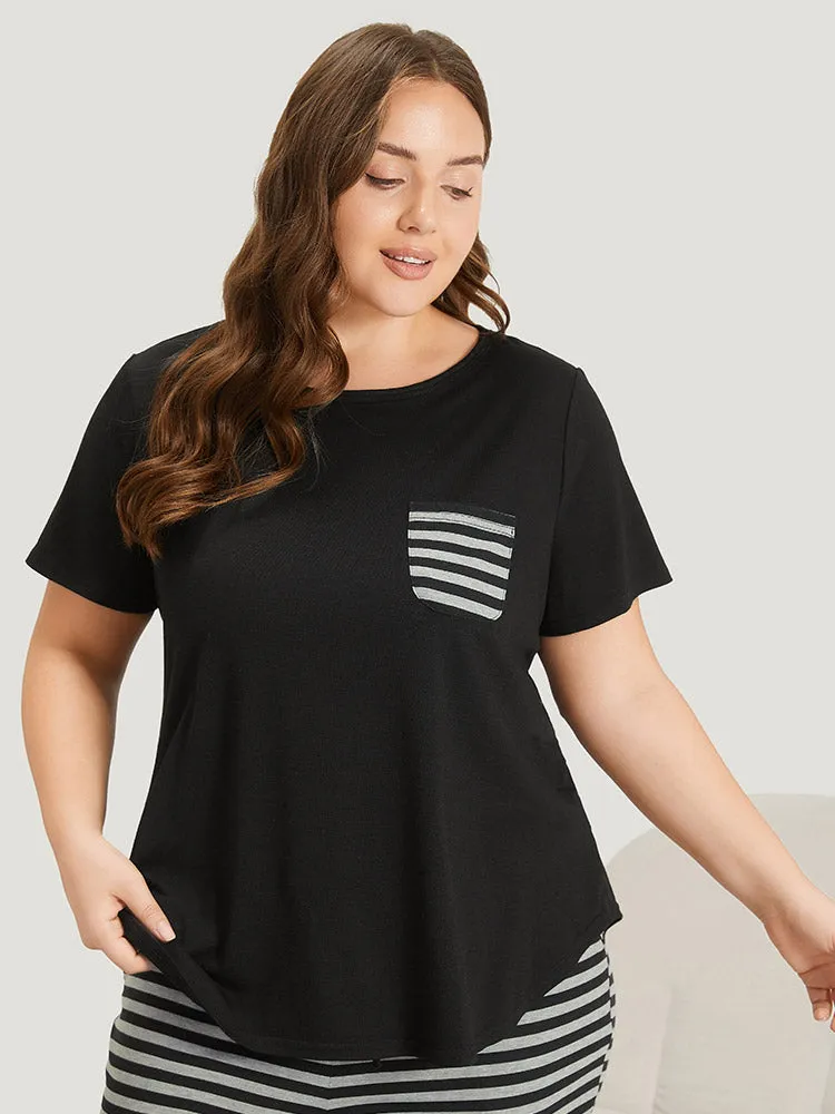 Striped Patchwork Patched Pocket Arc Hem Sleep Top sold by Bloomchic product image thumbnail 4