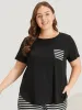 Striped Patchwork Patched Pocket Arc Hem Sleep Top sold by Bloomchic