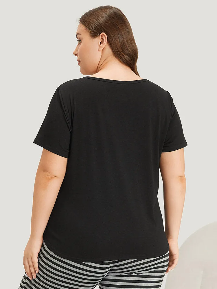 Striped Patchwork Patched Pocket Arc Hem Sleep Top sold by Bloomchic product image thumbnail 5