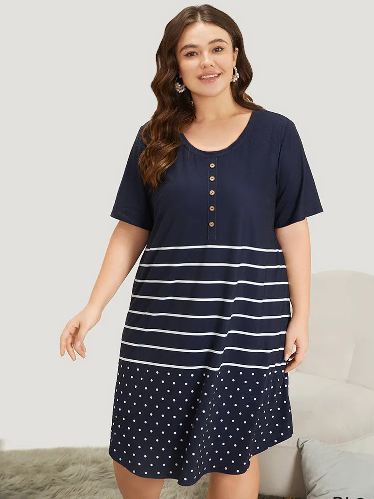 Striped & Polka Dot Print Pocket Button Detail Sleep Dress sold by Bloomchic product image thumbnail 5