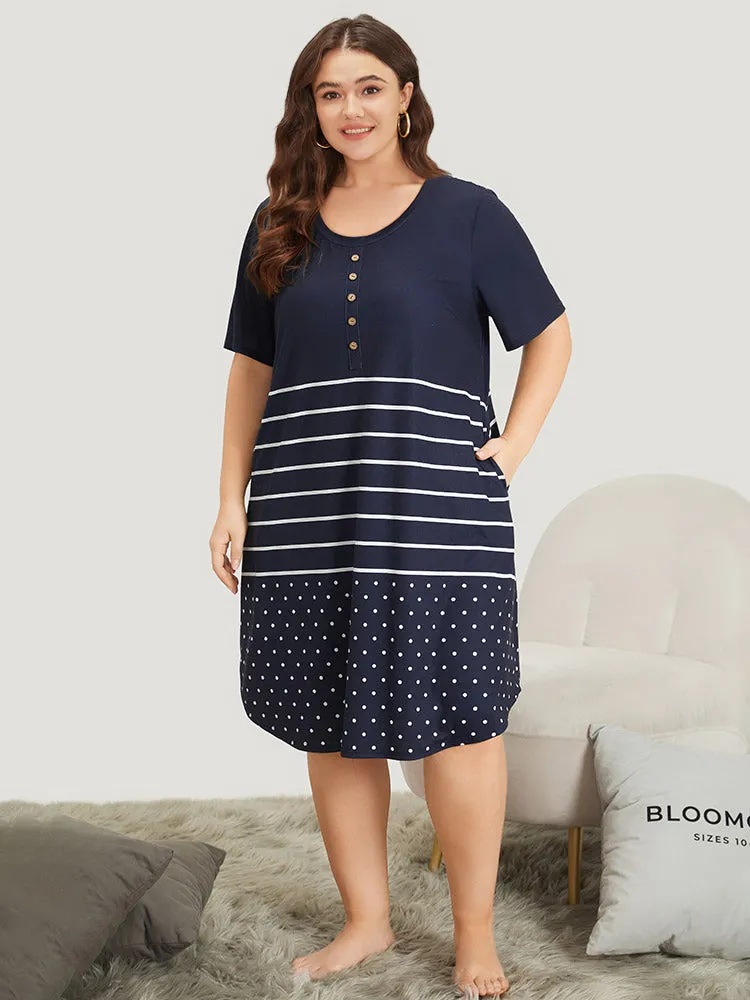Striped & Polka Dot Print Pocket Button Detail Sleep Dress sold by Bloomchic product image thumbnail 2