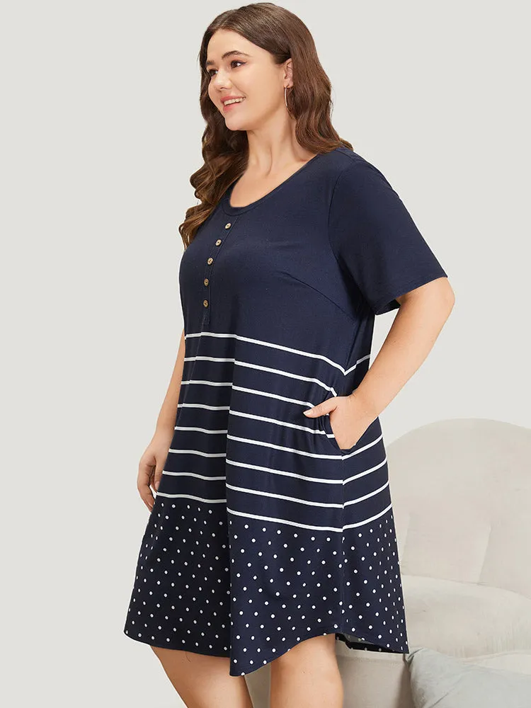 Striped & Polka Dot Print Pocket Button Detail Sleep Dress sold by Bloomchic product image thumbnail 3