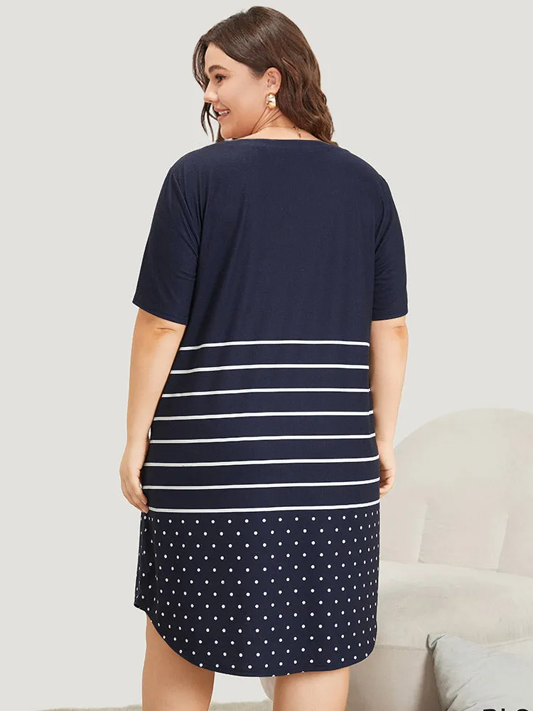 Striped & Polka Dot Print Pocket Button Detail Sleep Dress sold by Bloomchic product image thumbnail 4