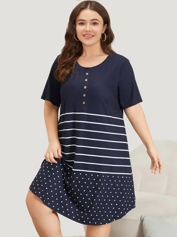 Striped & Polka Dot Print Pocket Button Detail Sleep Dress sold by Bloomchic
