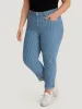 Striped Print Roll Hem Zipper Fly Jeans sold by Bloomchic