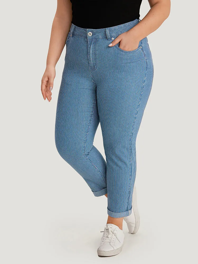 Striped Print Roll Hem Zipper Fly Jeans sold by Bloomchic product image thumbnail 4