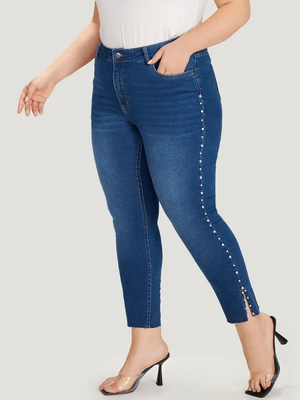 Beaded Split Side Pocket High Rise Jeans sold by Bloomchic