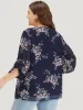 Floral Print Knot Neck Mesh Tab Sleeve Blouse sold by Bloomchic