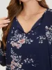 Floral Print Knot Neck Mesh Tab Sleeve Blouse sold by Bloomchic