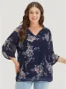 Floral Print Knot Neck Mesh Tab Sleeve Blouse sold by Bloomchic