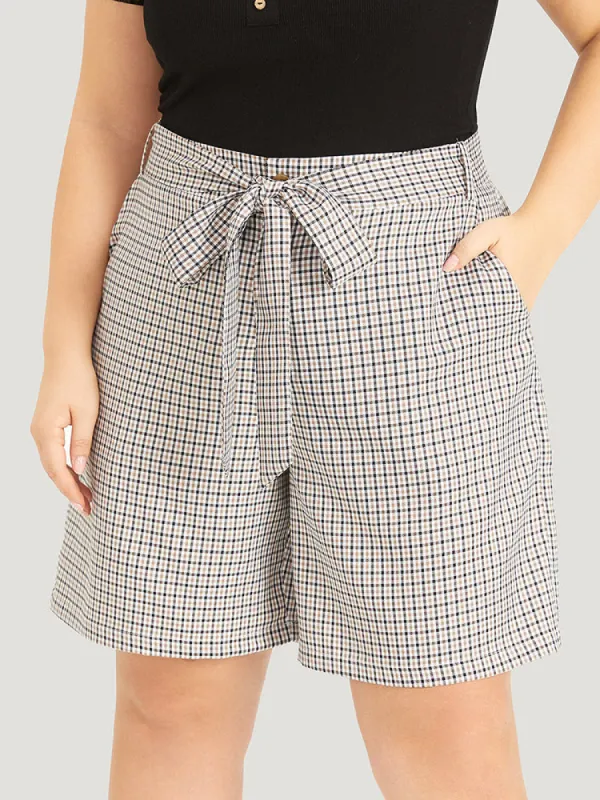 Gingham Belted Slant Pocket Shorts sold by Bloomchic