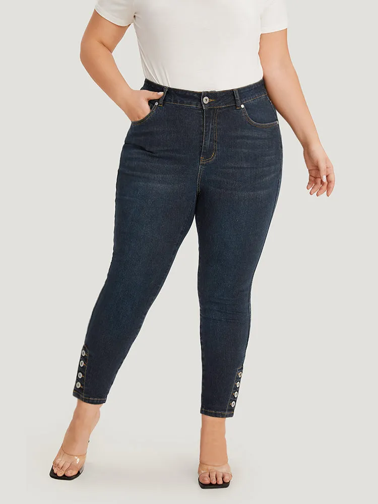 Plain Button Detail Pocket High Rise Jeans sold by Bloomchic