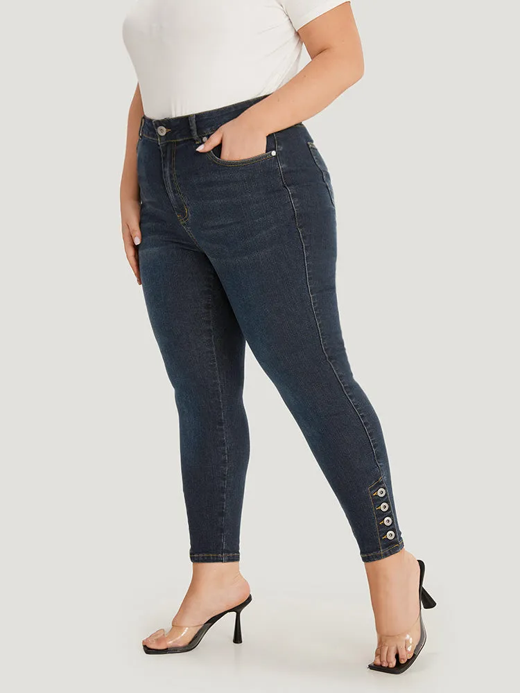 Plain Button Detail Pocket High Rise Jeans sold by Bloomchic product image thumbnail 2
