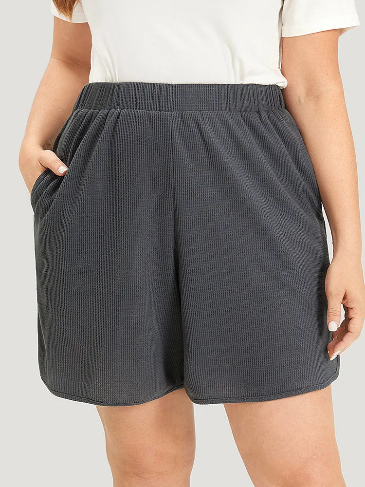 Plain Waffle Knit Pocket Arc Hem Shorts sold by Bloomchic
