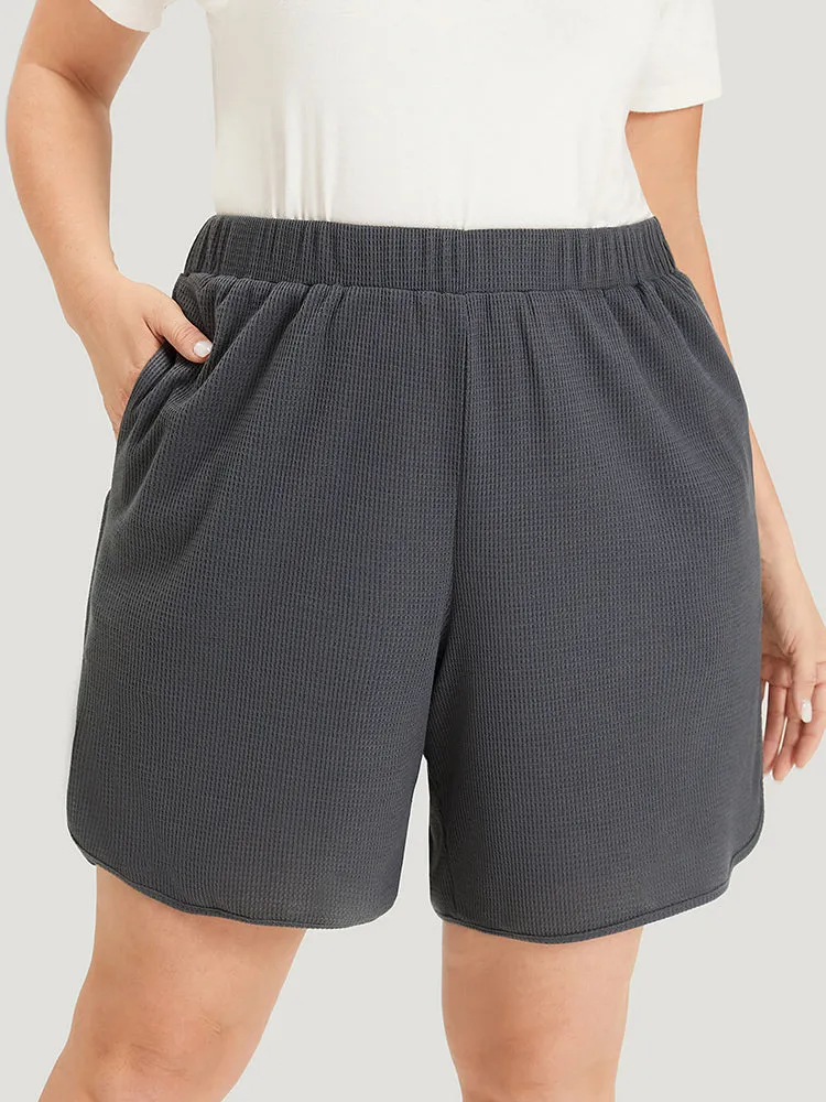 Plain Waffle Knit Pocket Arc Hem Shorts sold by Bloomchic product image thumbnail 5
