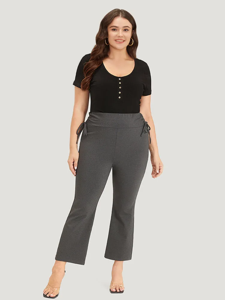 Plain Drawstring Side Ruched Bootcut Wideband Waist Leggings sold by Bloomchic product image thumbnail 4