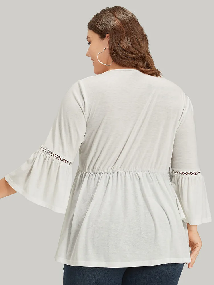 Boho Print Embroidered V Neck Gathered Bell Sleeve T-shirt sold by Bloomchic product image thumbnail 2