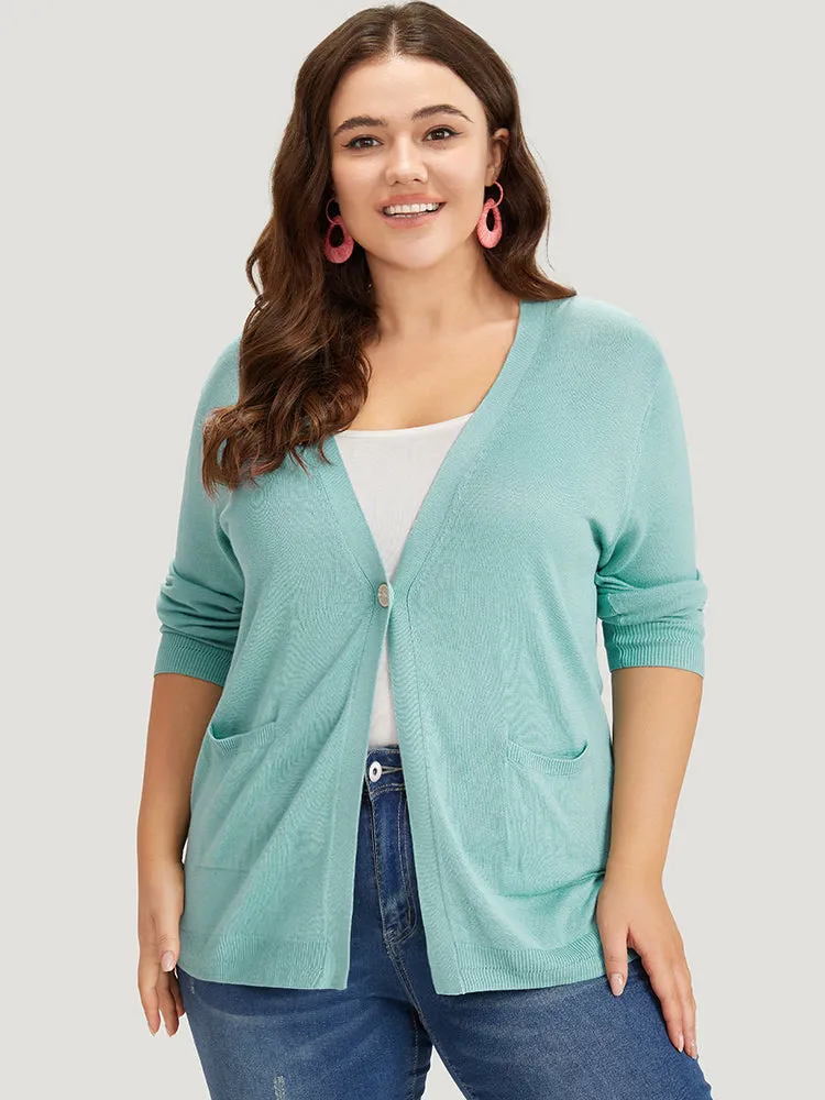 Supersoft Essentials Solid Button Up Pocket Drop Shoulder Cardigan sold by Bloomchic