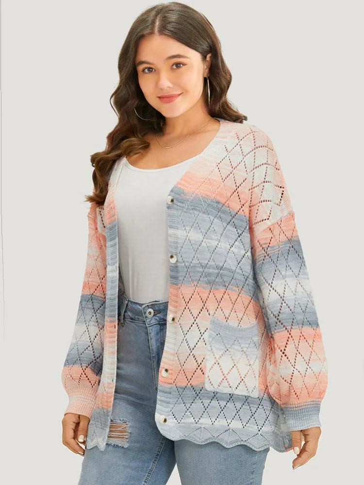 Ombre Pocket Scalloped Trim Button Down Cardigan sold by Bloomchic product image thumbnail 3