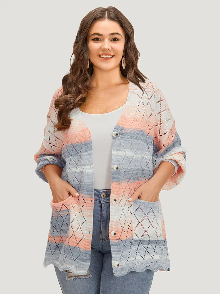 Ombre Pocket Scalloped Trim Button Down Cardigan sold by Bloomchic product image thumbnail 4