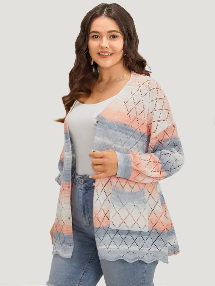 Ombre Pocket Scalloped Trim Button Down Cardigan sold by Bloomchic product image thumbnail 5