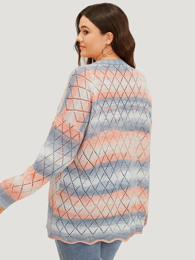 Ombre Pocket Scalloped Trim Button Down Cardigan sold by Bloomchic product image thumbnail 2