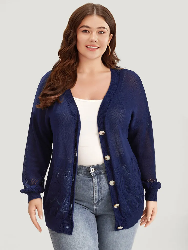 Geometric Eyelet Button Through Elastic Cuffs Cardigan sold by Bloomchic product image thumbnail 5