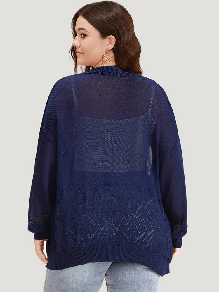 Geometric Eyelet Button Through Elastic Cuffs Cardigan sold by Bloomchic product image thumbnail 2