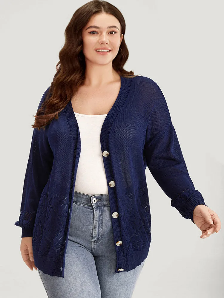 Geometric Eyelet Button Through Elastic Cuffs Cardigan sold by Bloomchic product image thumbnail 3