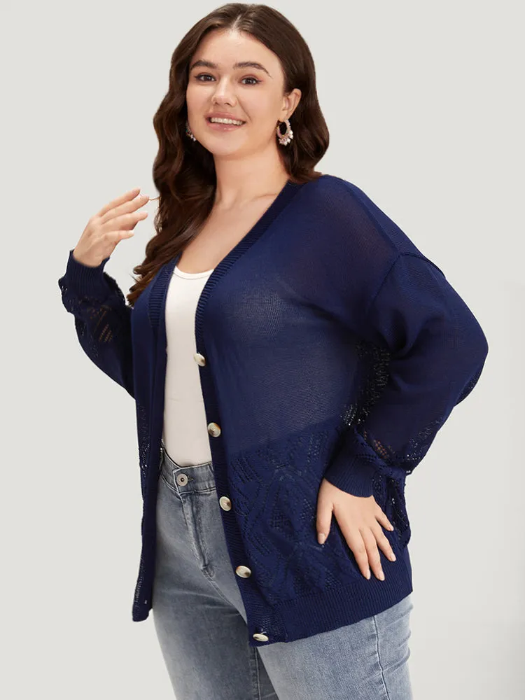 Geometric Eyelet Button Through Elastic Cuffs Cardigan sold by Bloomchic product image thumbnail 4