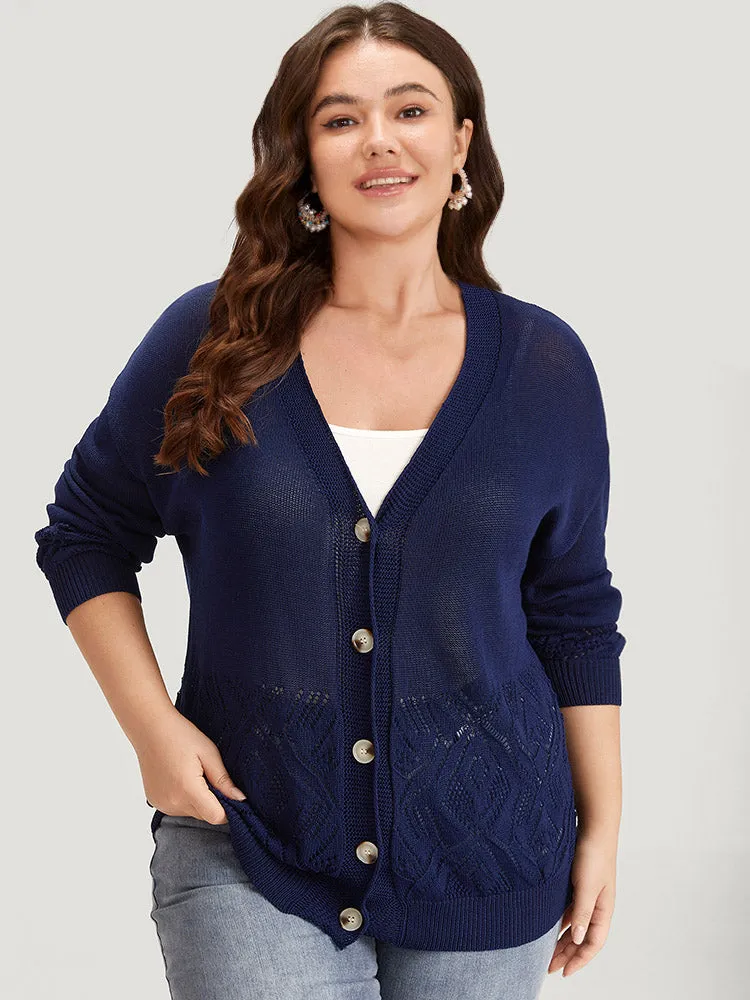 Geometric Eyelet Button Through Elastic Cuffs Cardigan sold by Bloomchic