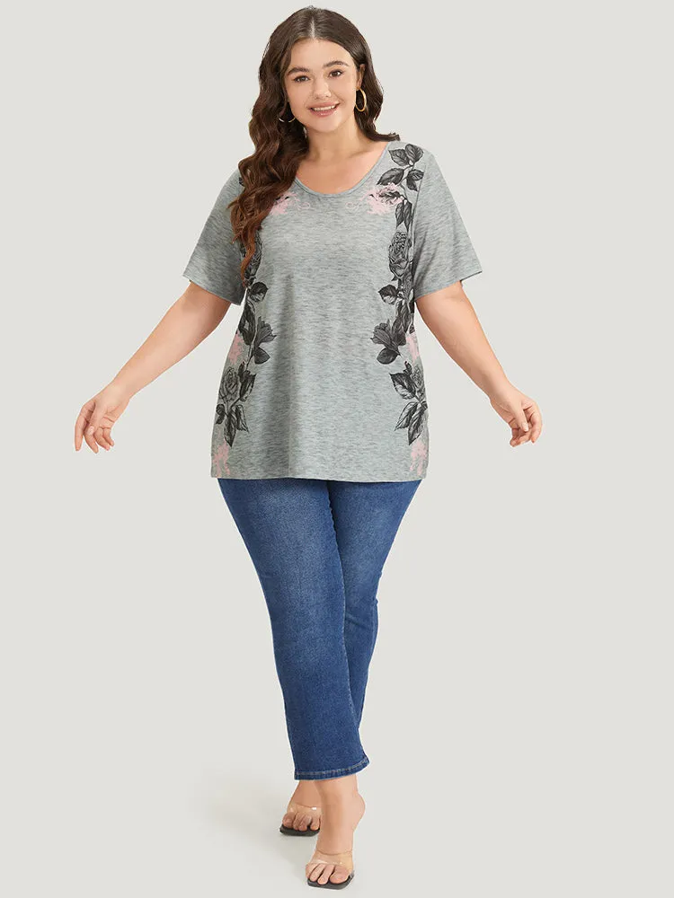 Floral Print Contrast Crew Neck T-shirt sold by Bloomchic product image thumbnail 4