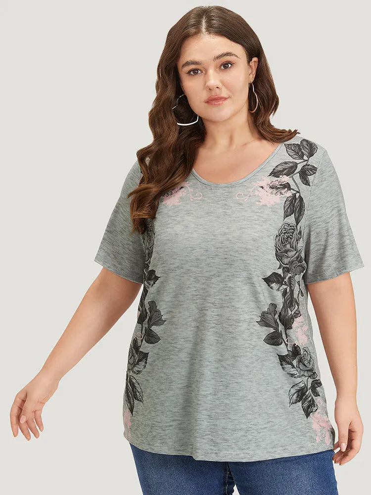 Floral Print Contrast Crew Neck T-shirt sold by Bloomchic product image thumbnail 5