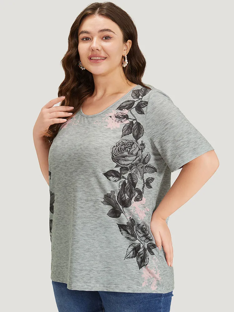 Floral Print Contrast Crew Neck T-shirt sold by Bloomchic product image thumbnail 3