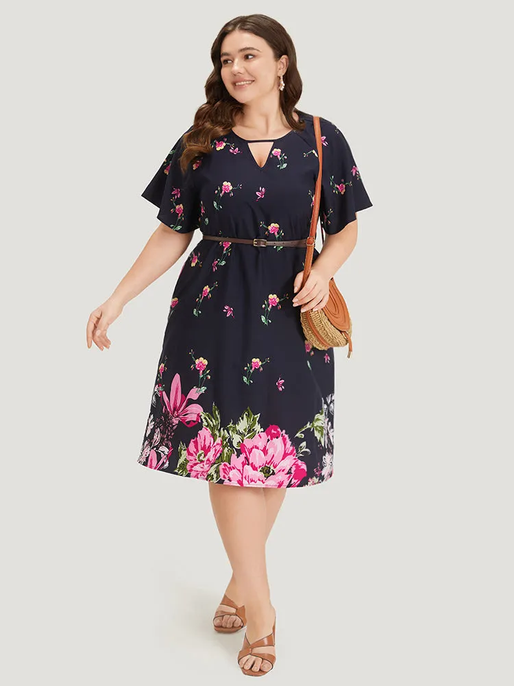 Floral Print Keyhole Raglan Sleeve Ruffle Dress sold by Bloomchic product image thumbnail 4