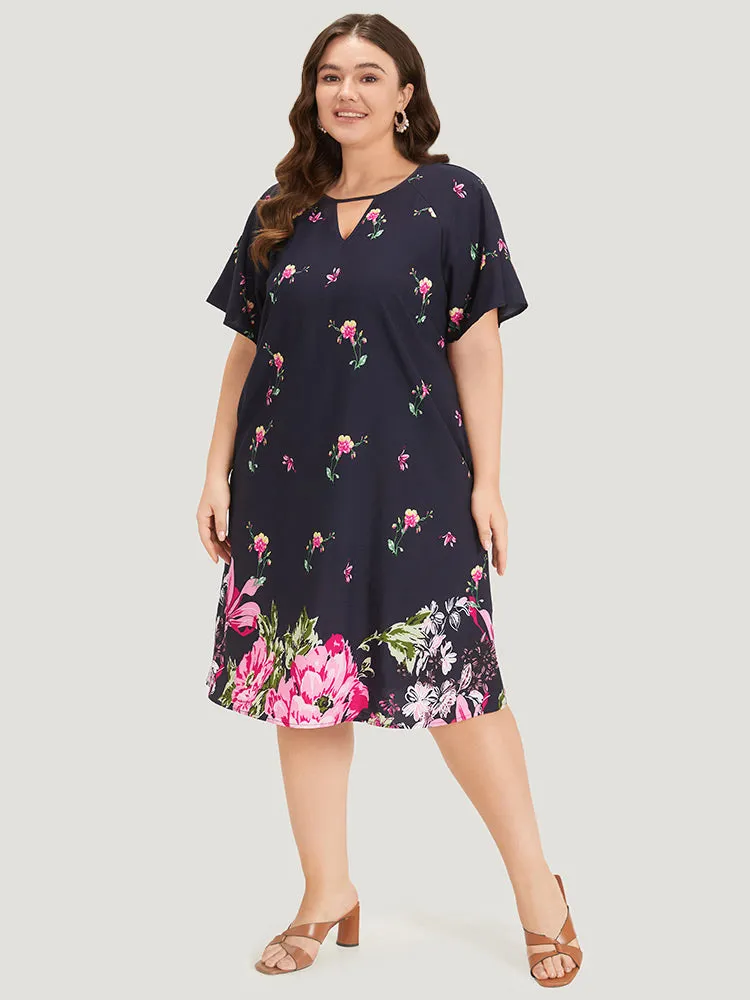 Floral Print Keyhole Raglan Sleeve Ruffle Dress sold by Bloomchic product image thumbnail 5
