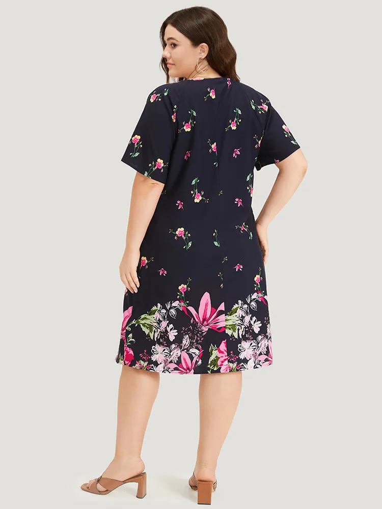 Floral Print Keyhole Raglan Sleeve Ruffle Dress sold by Bloomchic product image thumbnail 3