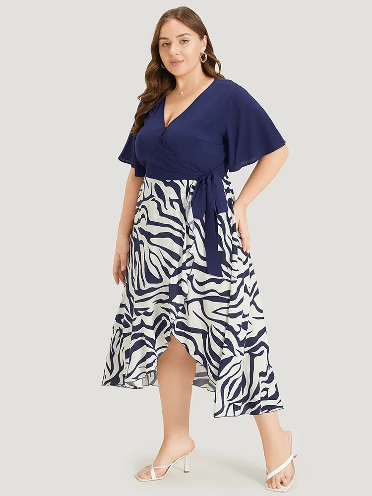 Water Ripple Patchwork Wrap Pocket Knotted Dress sold by Bloomchic product image thumbnail 3