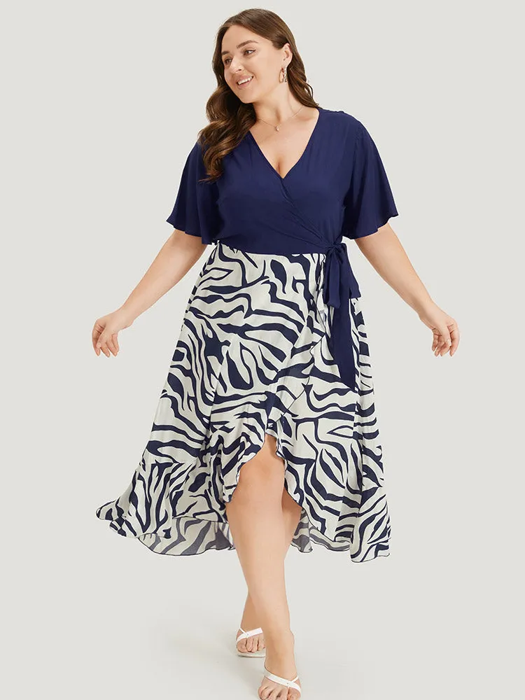 Water Ripple Patchwork Wrap Pocket Knotted Dress sold by Bloomchic product image thumbnail 2