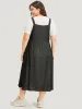 Solid Sleeveless Gathered Pocket Overall Midi Dress sold by Bloomchic